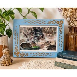 Whimsical Framed Cat Art Print Anna Ilvess-Barber Many Faces Of Max Decor 8x6